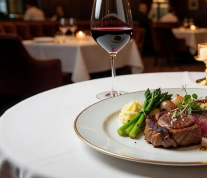 Elegánsan tálalt steak különlegesség márványasztalon